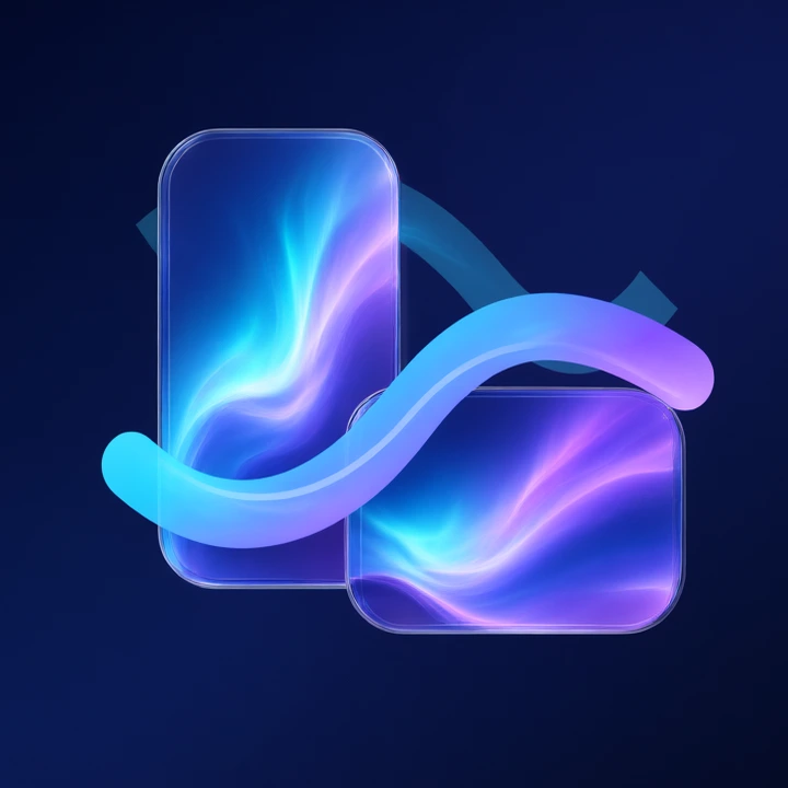 Zallpaper Duo artwork with paired portrait and landscape panels connected by a cyan and violet aurora ribbon
